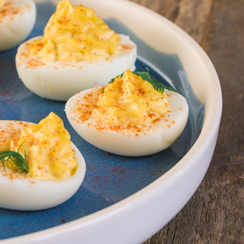 spiced deviled eggs on plate